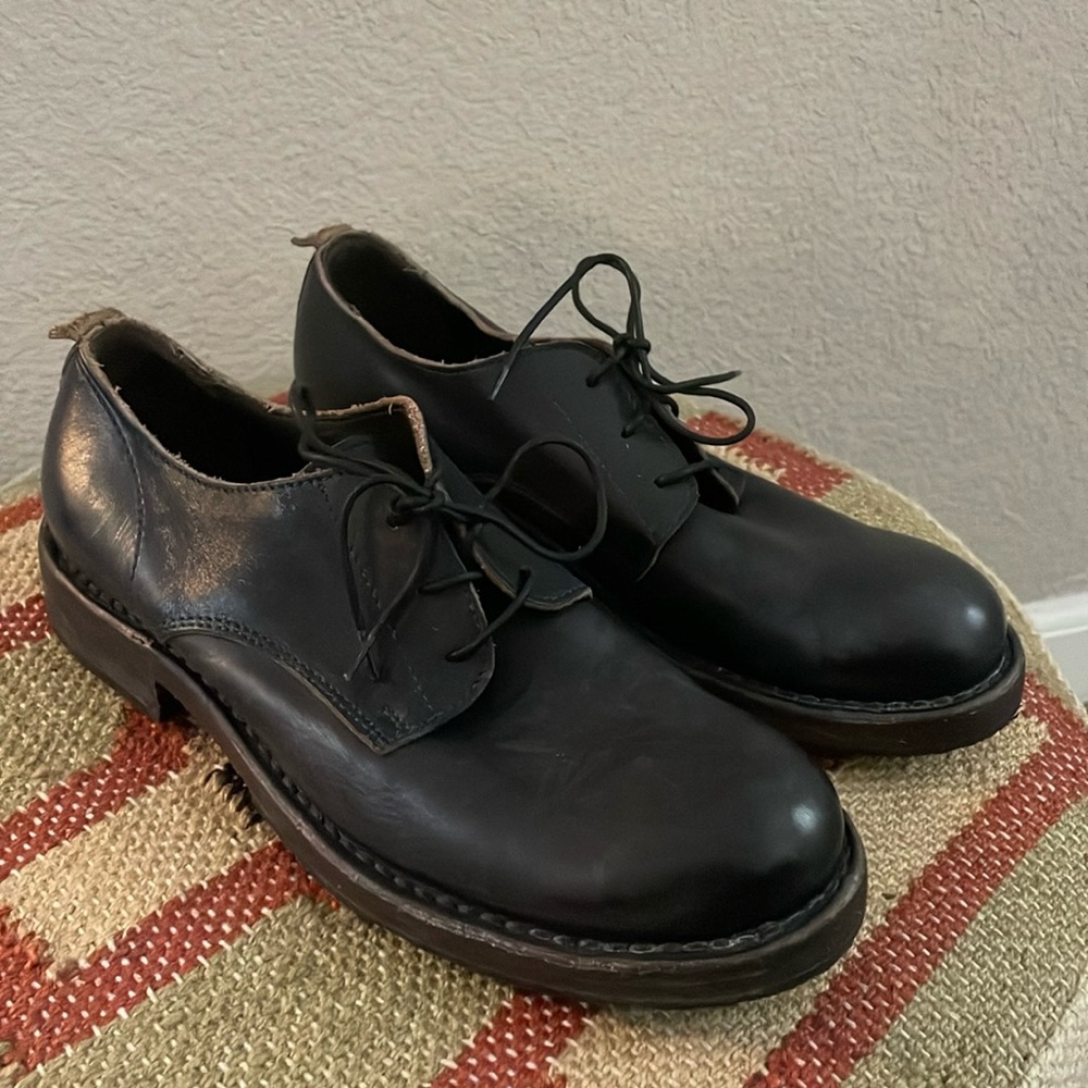 Moma Women's Black Leather Lace-Up Loafers Sz:37 Made In Italy